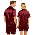 thumbnail image 4 of Garbnen Silk Matching Pajama Set for Couples 2 Piece Short Sleeve Button Down Sleepwear Pjs Shorts Set Comfy 2 Piece Loungewear Sets Woman XXXL, 4 of 8
