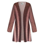 Women's Plus size 4x Extra Tall Maxi Cardigan Straight Red Dawn Sparkling Effect Slinky Casual Long Flowy Drape Mid-Weight Duster Sweater Made in USA