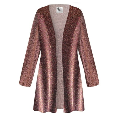Women's Plus size 4x Extra Tall Maxi Cardigan Straight Red Dawn Sparkling Effect Slinky Casual Long Flowy Drape Mid-Weight Duster Sweater Made in USA