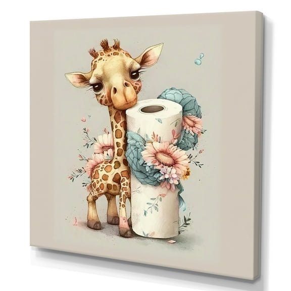 Designart Giraffe Building A Tower Of Toilet Paper Canvas Wall Art
