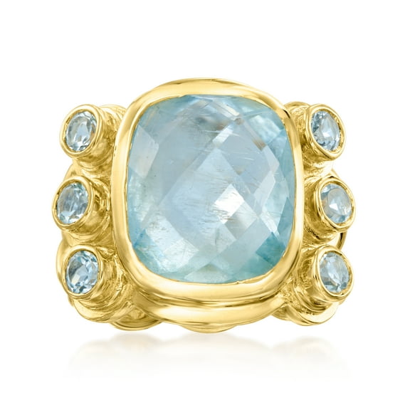 Ross-Simons 13.00 Carat Aquamarine and .70 ct. t.w. Sky Blue Topaz Ring in 18kt Gold Over Sterling, Women's, Adult