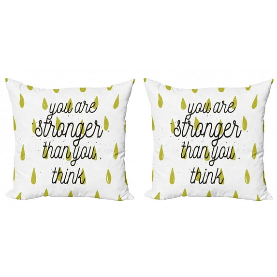 Your are Stronger than You Think Throw Pillow Cushion Cover Pack of 2, Doodle Raindrops with Motivation Lifestyle Words, Zippered Double-Side Digital Print, 4 Sizes, Apple Green White, by Ambesonne