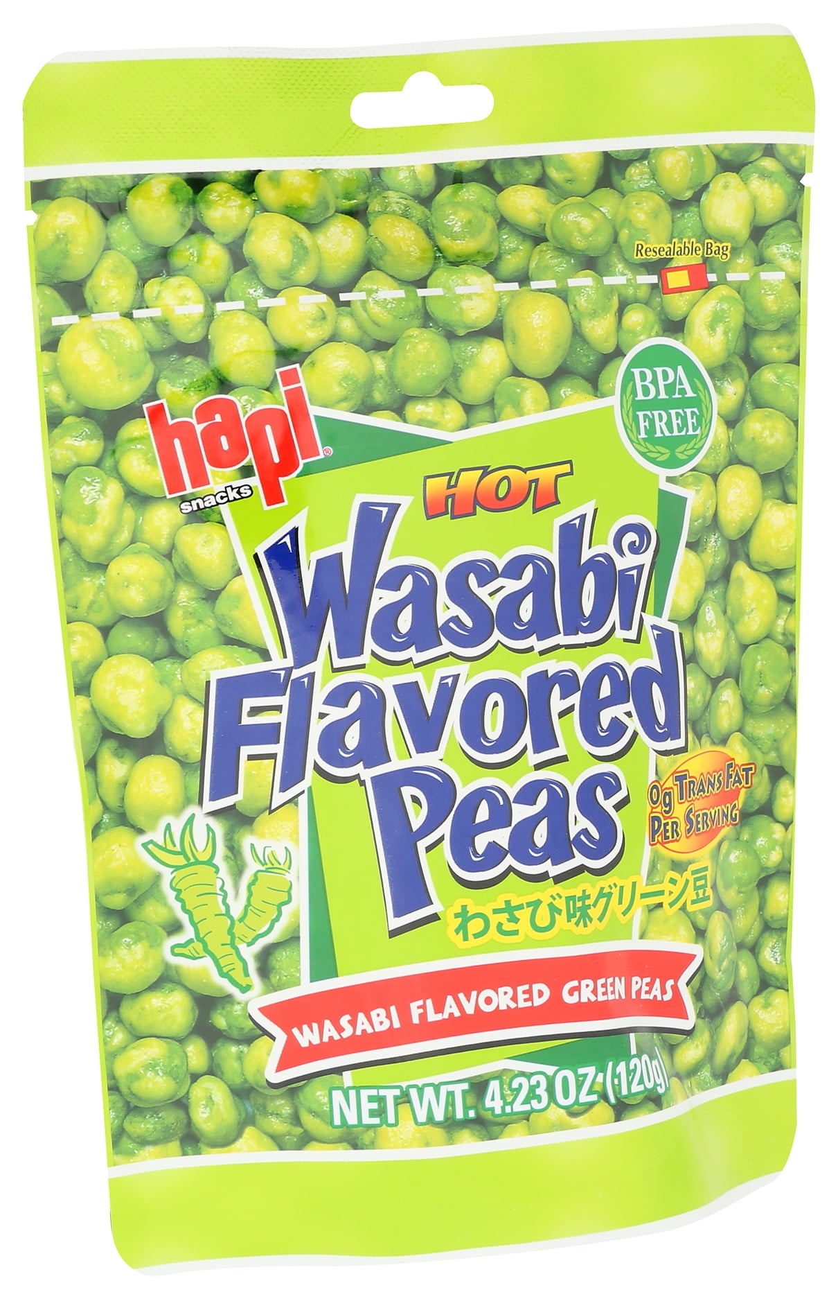 Hapi Snacks Hot Wasabi Peas, Flavored Crisp in Resealable Bag