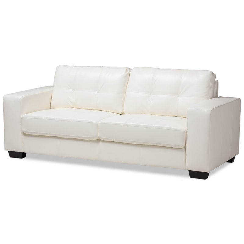Baxton Studio Adalynn Faux Leather Upholstered Sofa in White Walmart