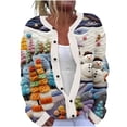 thumbnail image 2 of Cárdigan informal de punto con estampado navideño para mujer, chaqueta con botones y abrigo para mujer, 2 of 5