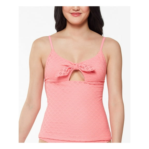 JESSICA SIMPSON Women's Coral Eyelet Tie Front Removable Cups Cutout Adjustable Sweet Tooth Tankini Swimsuit Top M