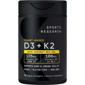Sports Research Vitamin D3 + K2 Plant-Based Softgels