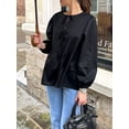 thumbnail image 6 of Niusricy Women’s Casual Tie Front Tops Long Sleeve Tunic Shirts Round Neck T-shirts Ladies Loose Fit Babydoll Shirts Fashion Cute Clothes Spring Fall Blouses Streetwear for Daily, 6 of 7