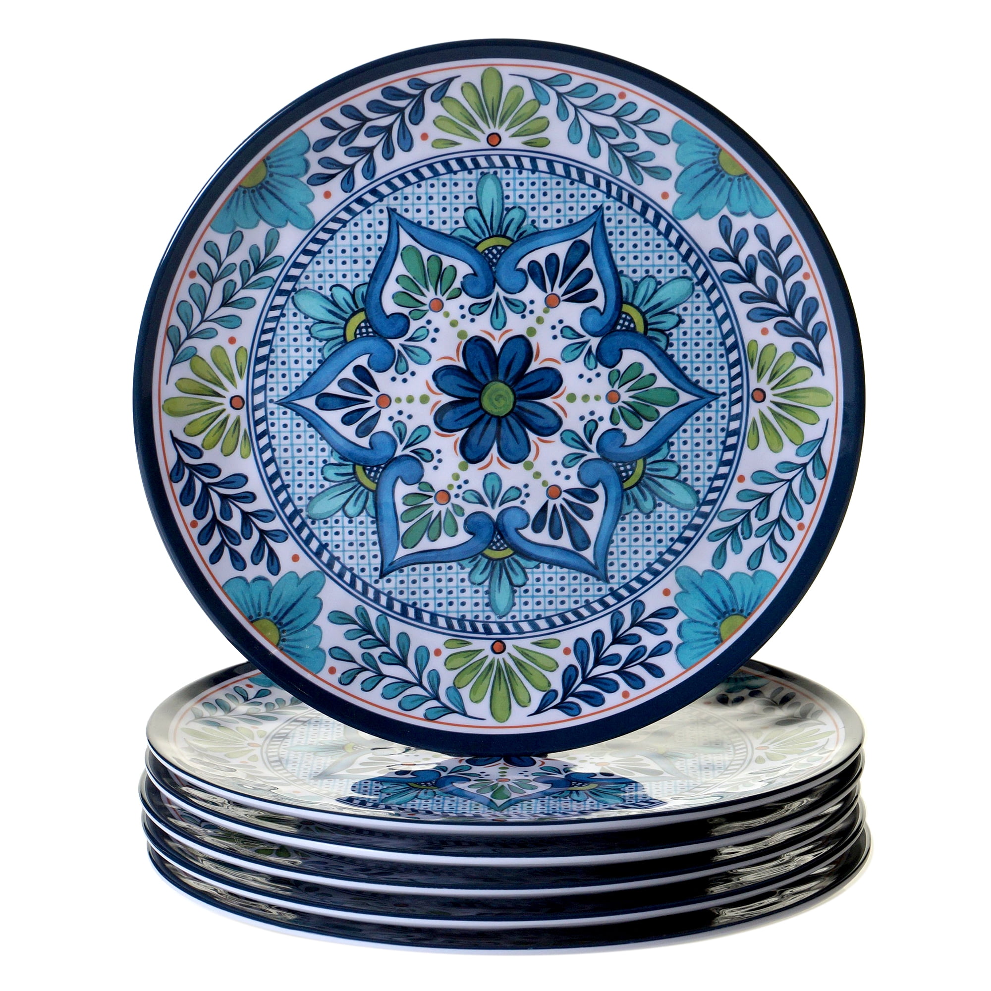 Certified International Talavera by Nancy Green Melamine Dinner Plates 11" Blue - Set of 6