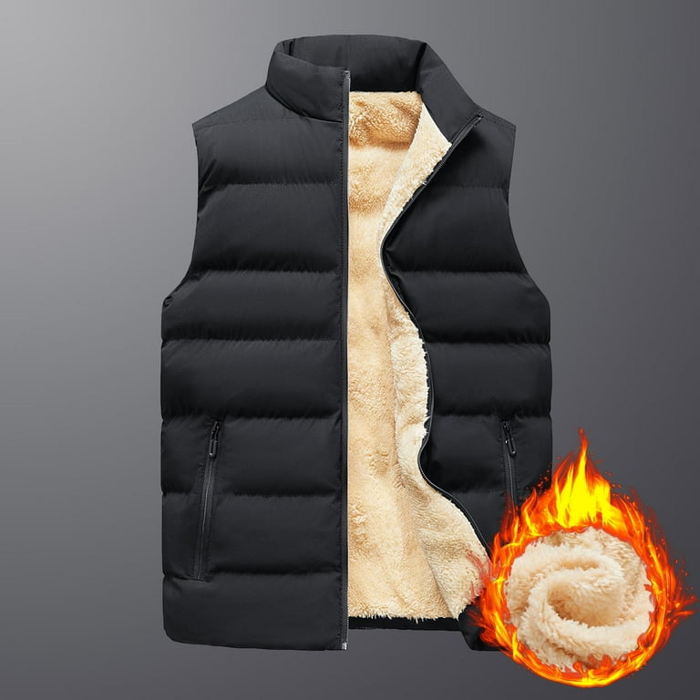 YYDGH Mens Winter Vests Outerwear Thick Fleece Lined Sleeveless Jacket Casual Zip Up Warm Outdoor Padded Puffer Vest Black 3XL