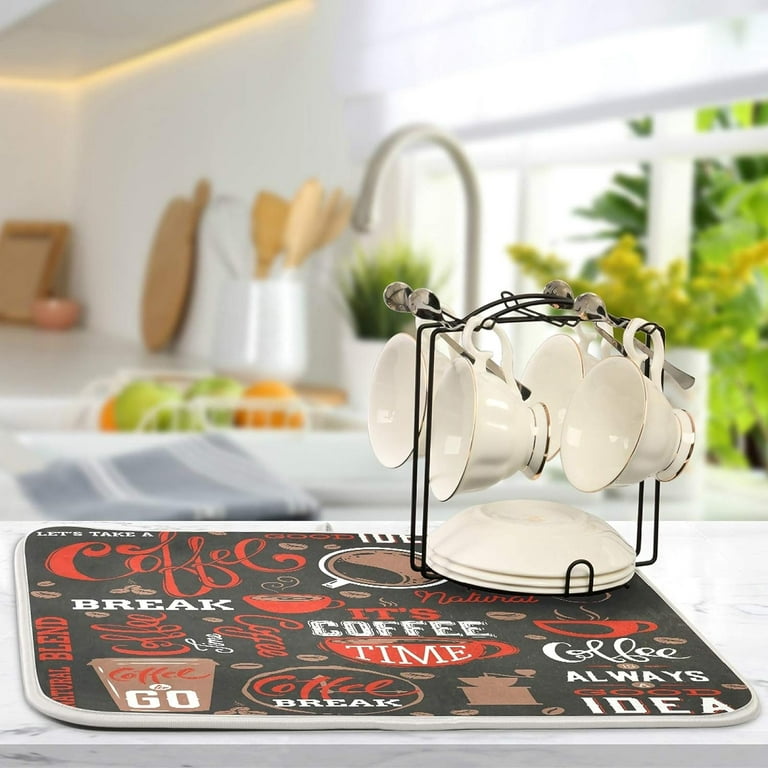 DK177 Dish Drying Mat for Kitchen Counter [Hide Stain] Super Absorbent,  Non-Slip, Heat-Resistant, Great for Dishes, Rack Pad, Kitchen Counter,  Coffee