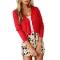 thumbnail image 6 of Gyexs Womens 2025 Summer Cropped Cardigan Fashion Knit Long Sleeve V Neck Business Casual Sweater (Red, Size XXL), 6 of 6