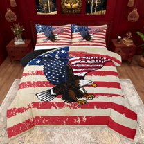 Feelyou Cartoon Eagle Child Bedding Comforter Set, American Independence Day Twin Comforter Sets, Retro US Flag Reversible Bedding Set, Ultra Soft Bedroom Decor, 2pcs