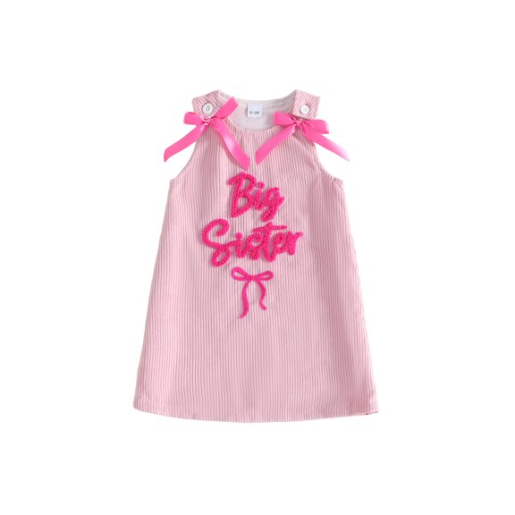 Miaouyo Toddler Girl Sleeveless Dress Bowknot Letter Embroidery Crew Neck Dress