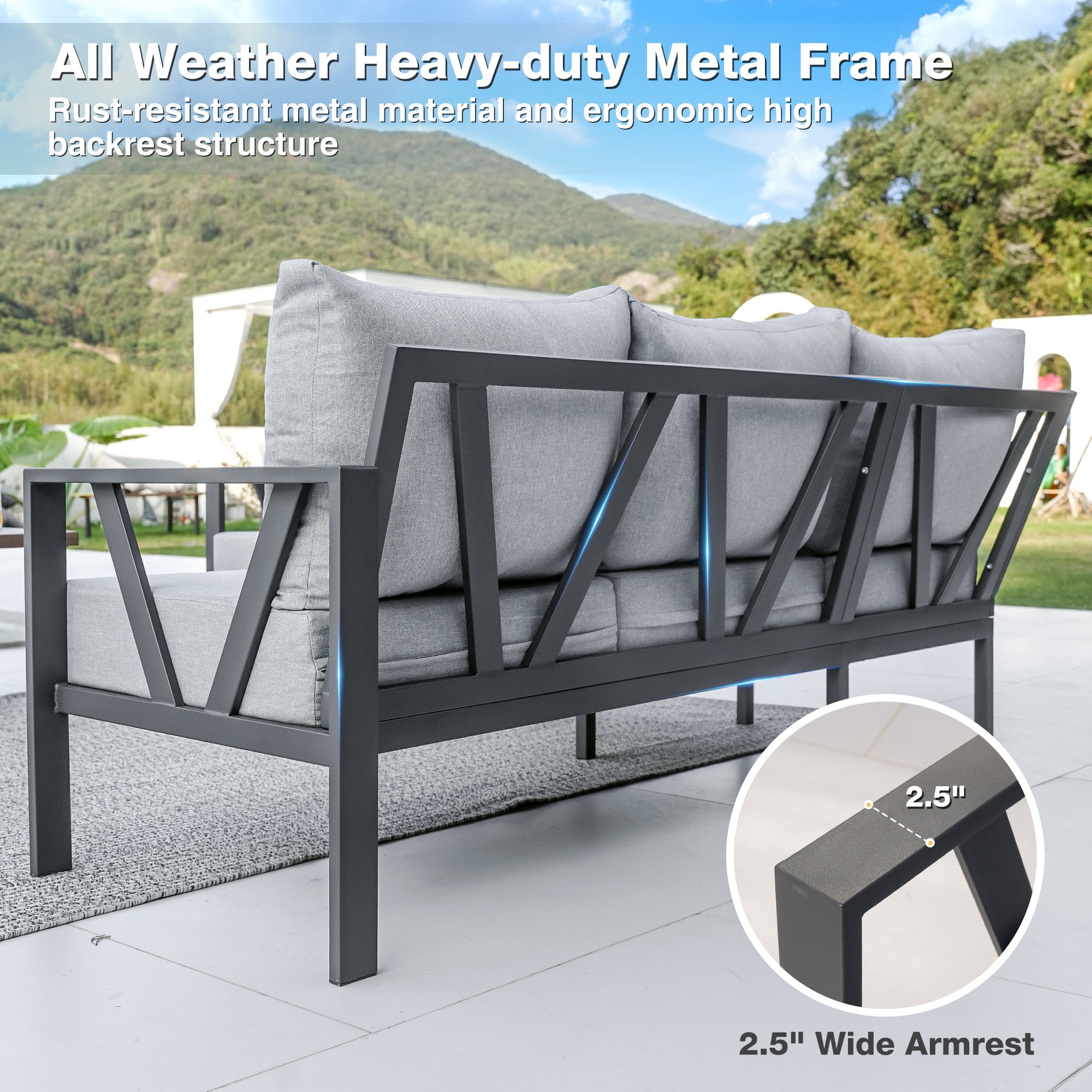COMLAX FIELD Patio Furniture Set, 6-Piece Outdoor Couch Sectional, L Shaped Patio Corner Sofa, Outdoor Conversation Set