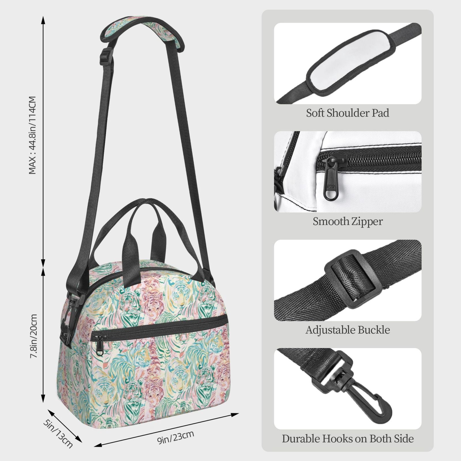 Naloa Watercolor Tiger Print Lunch Bag for Women & Men Insulated Lunch Box or Cooler Lunch Tote Bags for Work, Travel, Outdoor