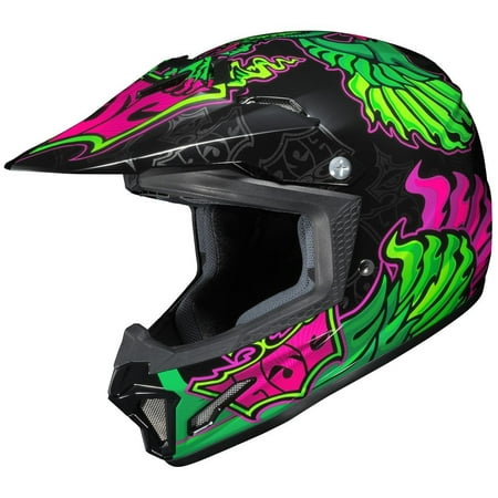 Hjc Youth Motorcycle Helmet - HJC CL-XY 2 Eye Fly Youth MX Offroad Helmet Green/Pink/Black