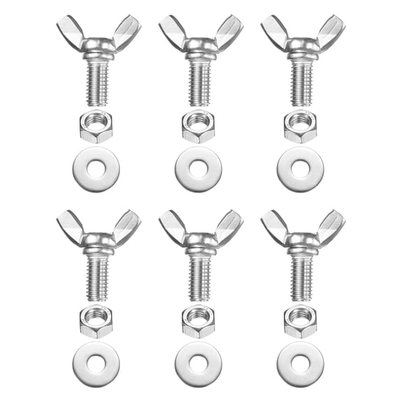 Uxcell M8-1.25 x 16 mm Wing Butterfly Screw, 6 Pcs Wing Nuts and Bolts Machine Fastener Thumb Hand Screws, Silver