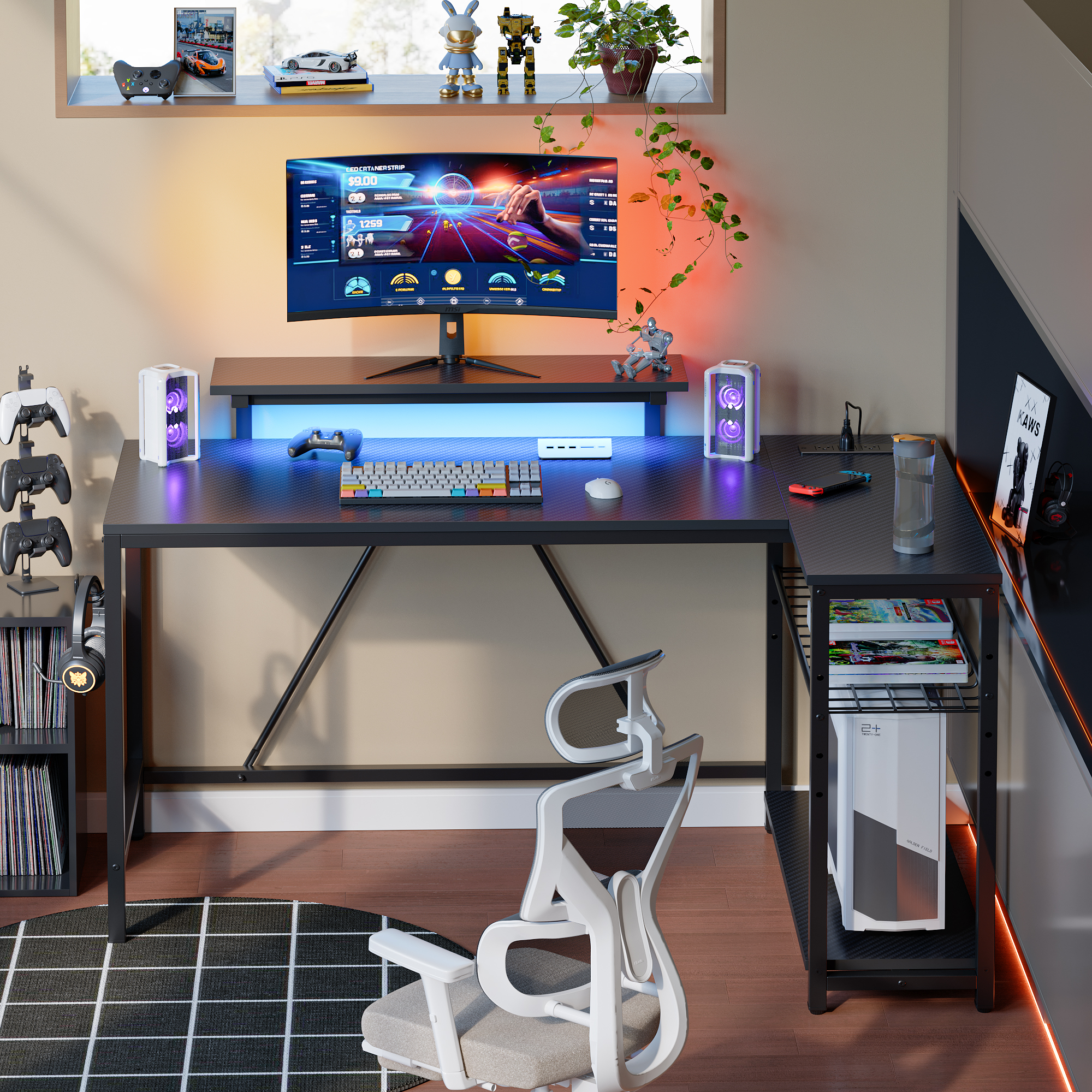 Bestier 52-Inch L-Shaped Gaming Desk with RGB LED Lights photo 6