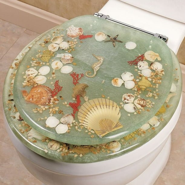 Jewel Sea Shell Design Polyresin Decorative Standard Toilet Seat