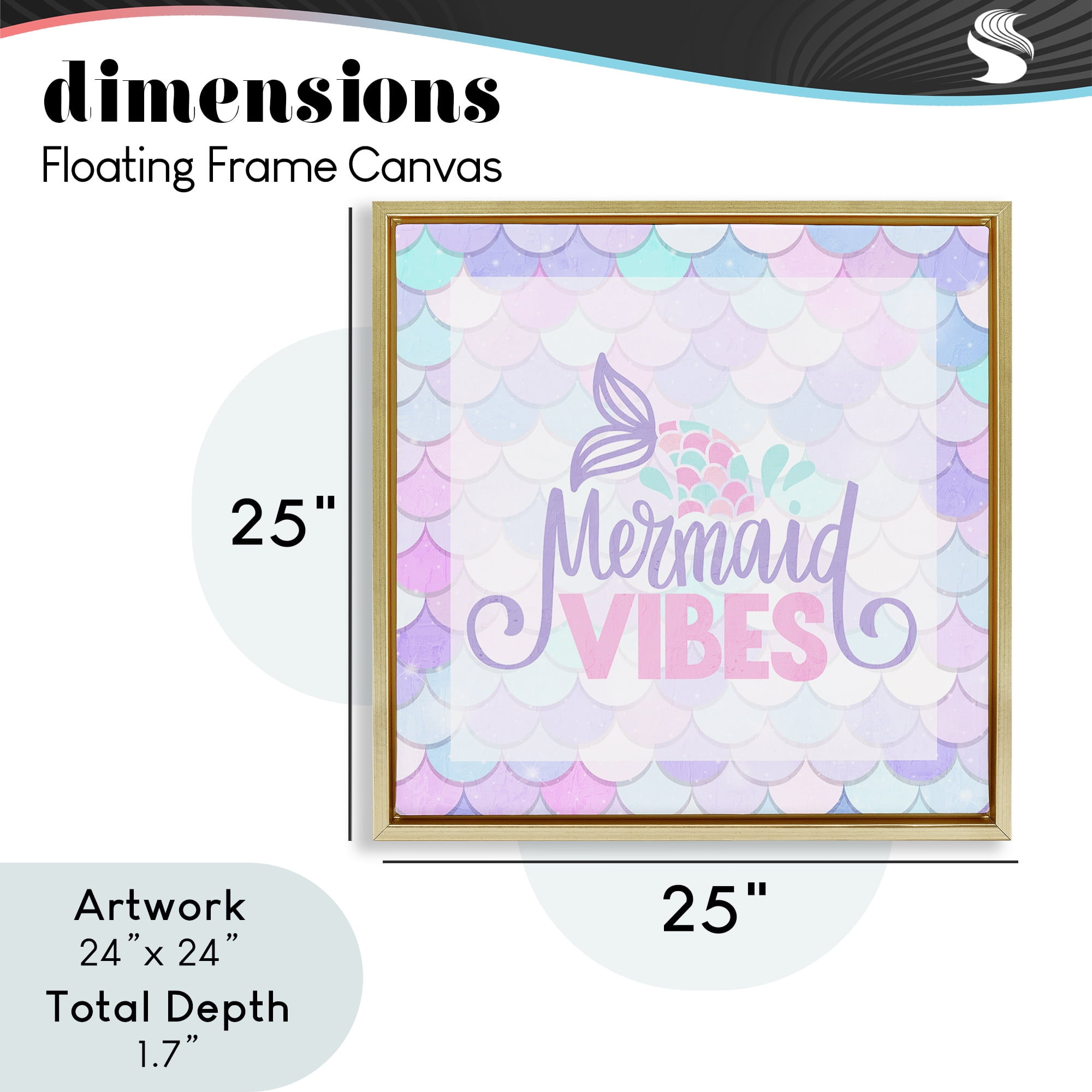 Pastel Mermaid Vibes Gold Framed Floater Canvas Wall Art, design by Kim Allen