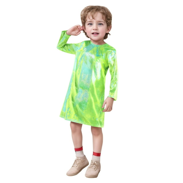 SXcggal One Robe à Paillettes Fines pour Enfants Manches Longues Col Rond Robe T-Shirt Droite Douce Mignonne Décontractée Robe pour Enfants