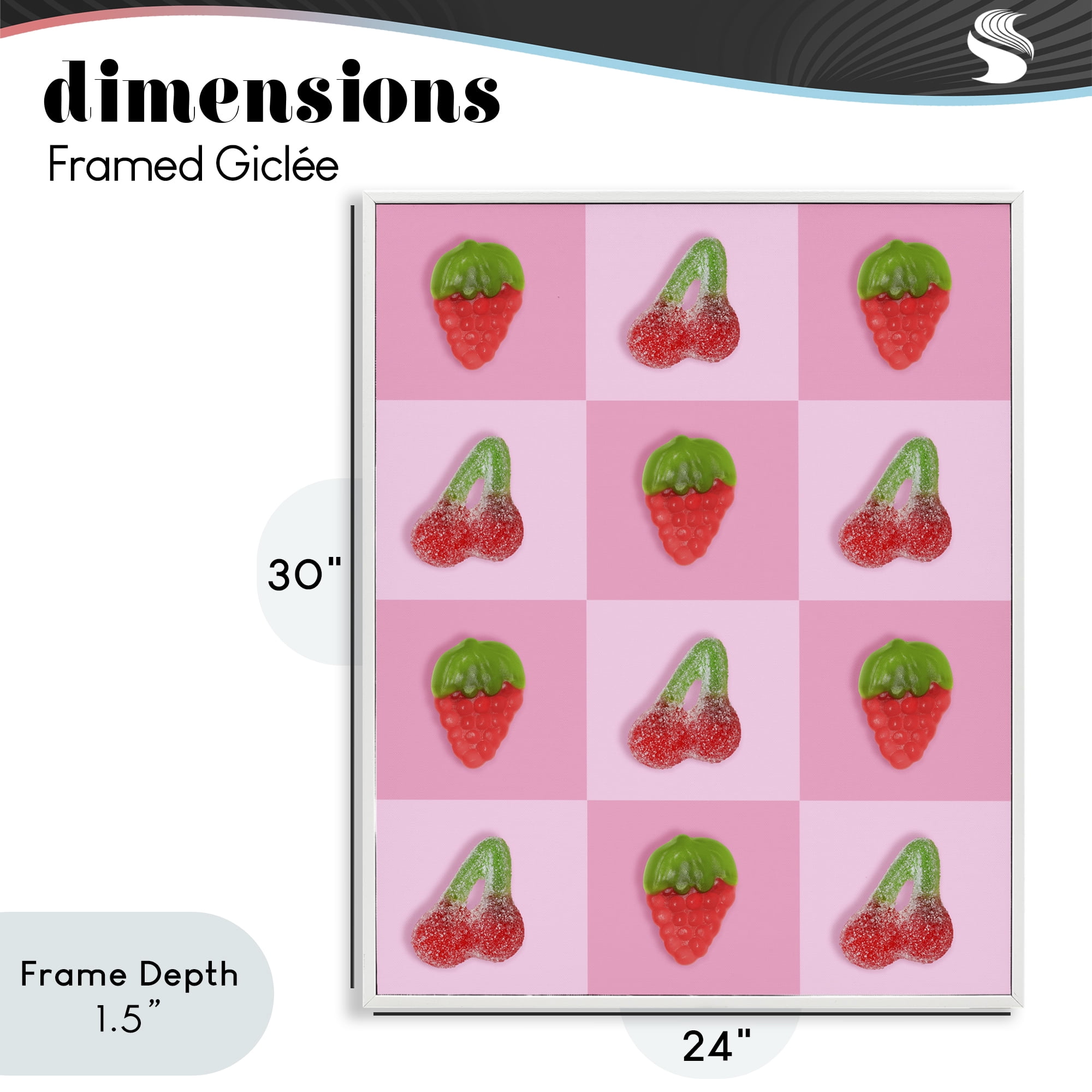 Stupell Industries Gummy Strawberry and Cherry Checkerboard White Framed Giclee Art, design by LISH Creative