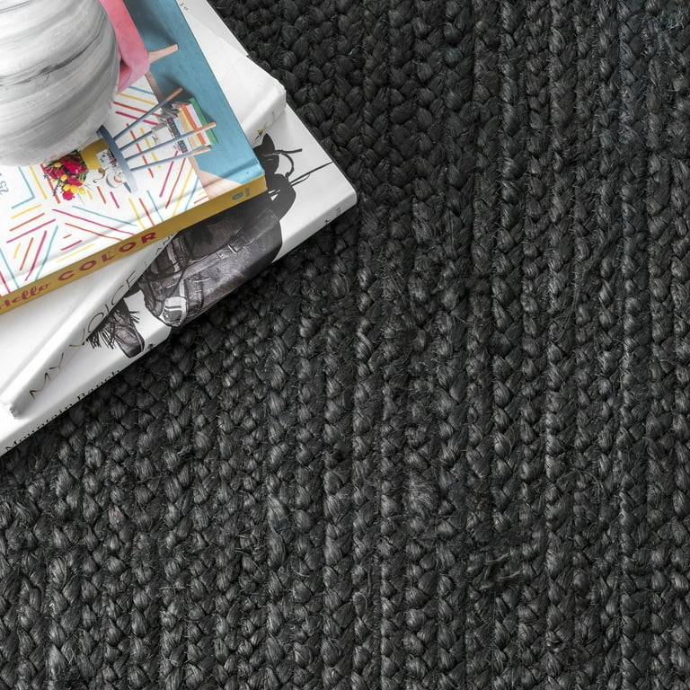 nuLOOM Rigo Hand Woven Farmhouse Jute Area Rug, 3' x 5', Black