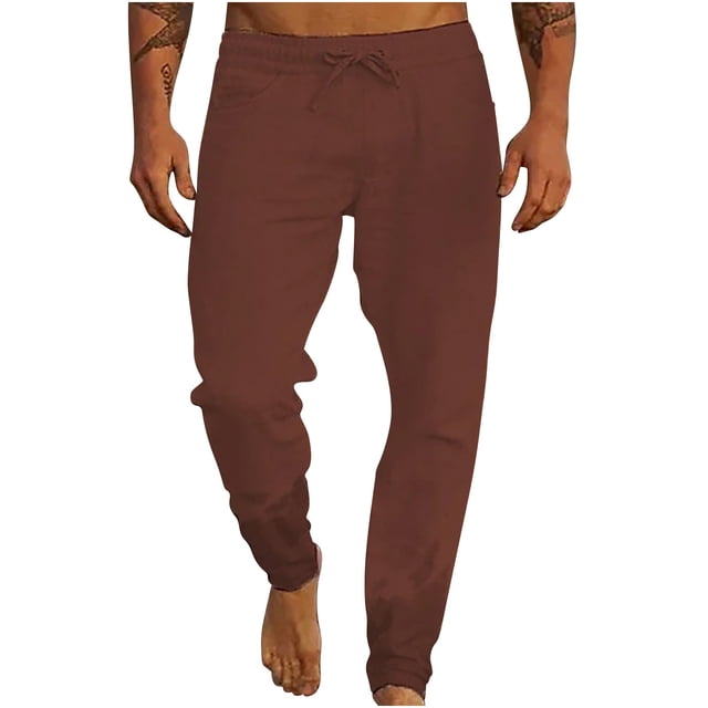 Admvng Men's Pants Plus Size Solid Color Drawstring Relaxed Fit Casual Comfortable Full Length Pants with Pockets S-5XL