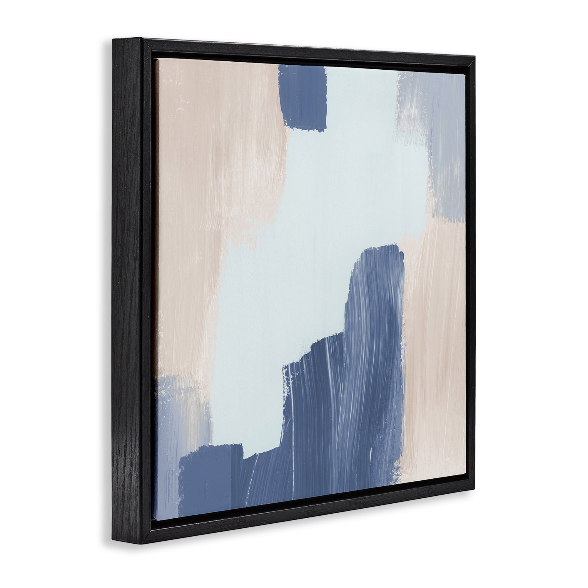 Stupell Industries Blue Layered Paint Strokes Abstract Painting Black Floater Framed Canvas Art Print Wall Art, 18 x 18