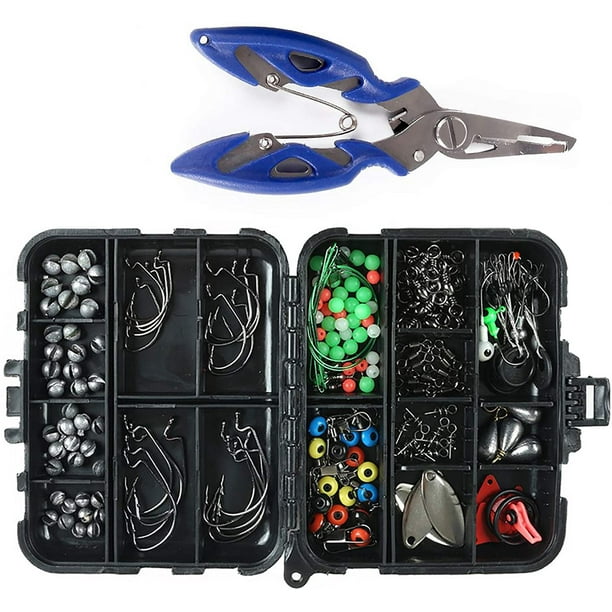 Iguohao Fishing Accessories Kit, Fishing Set With Tackle Box,including Jig Hooks, Bullet Bass Casting Sinker Weights, Fishing Swivels Snaps, Sinker Sl