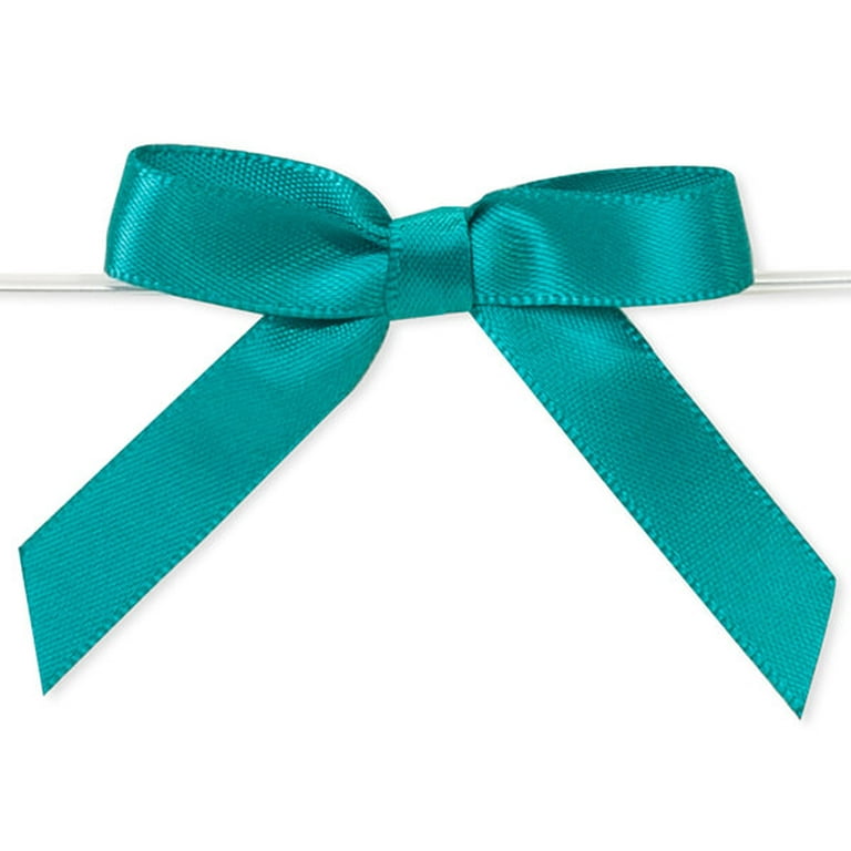5/8 Ribbon - Pre-Tied Satin Twist Tie Bows - Light Blue - 100 Bows
