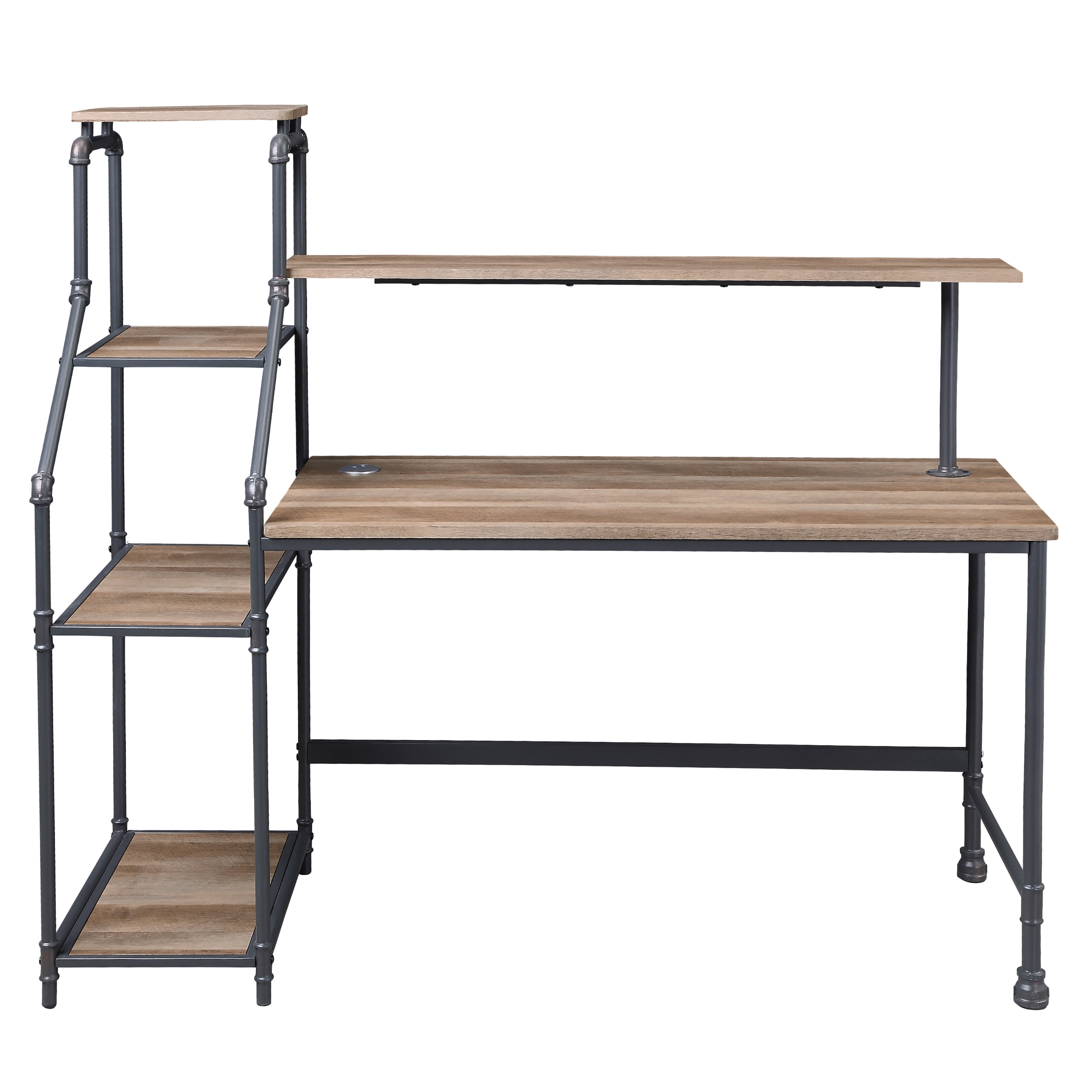 Furniture of America Asher Metal 61-in Corner Desk with LED, Light Oak