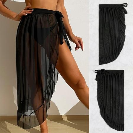 FUNUONY Big Sale!! 2025 Trendy Nightwears for Women Skirt Without Wrap Women Knot Beach Wrap Bikini for Swimwear Cover Ups Waist Up Bikini Cover Black L