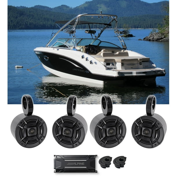 (4) Polk Audio 5.25" Marine Boat Wakeboard Tower Speakers+Alpine 4Ch
