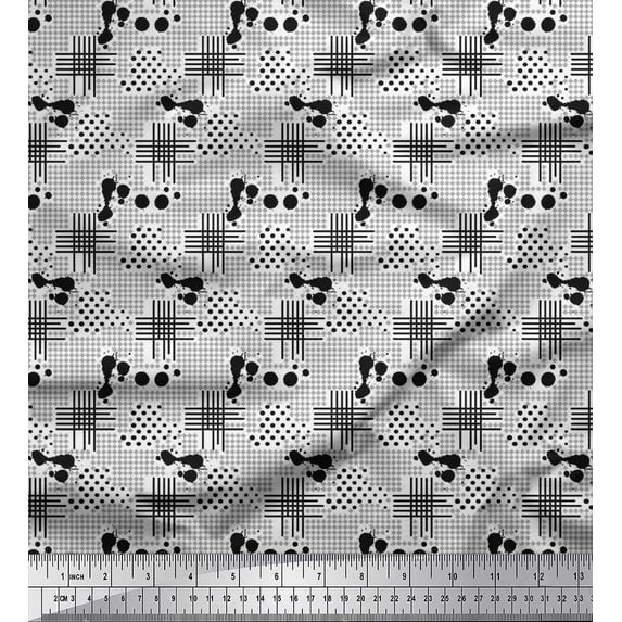 Soimoi Cotton Duck Fabric Dot & Check Patchwork Printed Craft Fabric by the Yard 42 Inch Wide