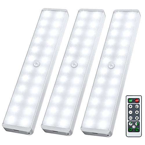RuneSol® 3 Pack Motion Sensor 20 LED Rechargeable Light Bar Interchangeable New Sensor Wardrobe Light |Portable LED Closet Night Light with Stick-On Magnetic Strip for Wall Closet Cabinet 