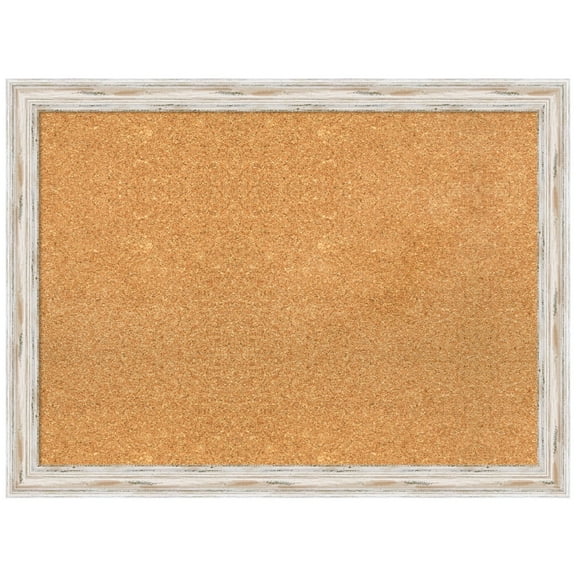 Amanti Art Natural Cork Board Wood Framed Alexandria White Wash Narrow Bulletin Board 31 in. x 23 in.