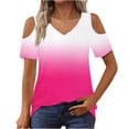 thumbnail image 2 of CHUMUD Womens Cold Shoulder Tops Gradient Color V Neck Short Sleeve Summer T Shirts Basic Tees, 2 of 7