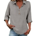 thumbnail image 3 of Summer Short Sleeve Shirts for Women Plus Size V-Neck Turndown Collar Solid Color Casual Daily Women's Tops, Tees & Blouses, 3 of 7
