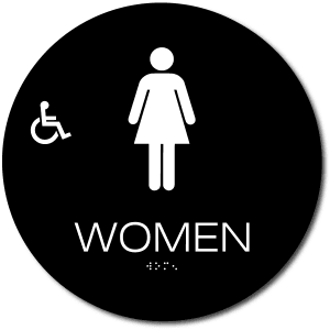 

California WOMEN Accessible Restroom Door Sign – Styrene-Black / White (2 Units)
