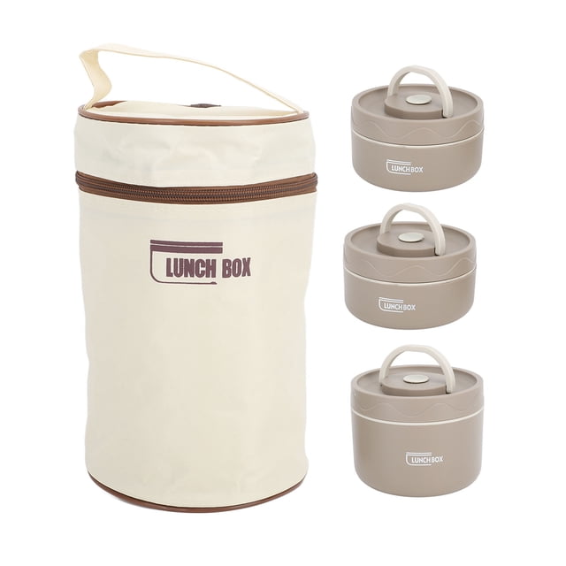 TKSE Boîte à Bento Pour Adulte, Ensemble De Contenants à Déjeuner Isolés Portables, Boîtes Empilables étanches En Acier Inoxydable, Récipient Alimentaire Rond Portable(3-Café)