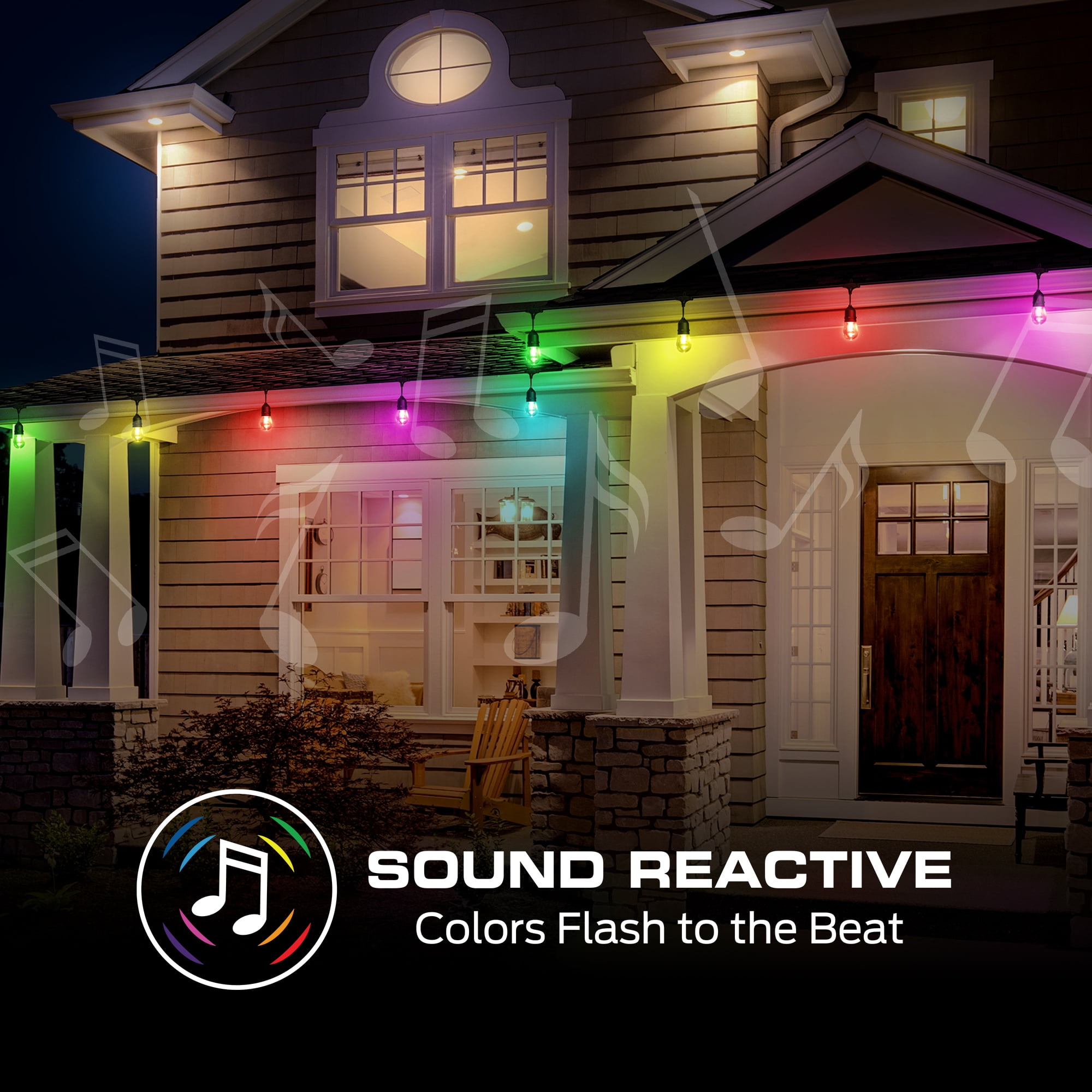 Monster Smart String Lights, Sound Reactive Outdoor String Lights w/ Voice Control, for Christmas, Halloween, Party, Gameday and More, 24ft (12 Lights)
