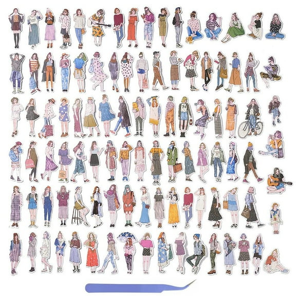101 Piezas Etiquetas Engomadas de Personas para Diario, áLbum de Recortes, Etiqueta Engomada de áLbum de Recortes de Chica de Moda Urbana para Kit de Suministros de Diario Basura