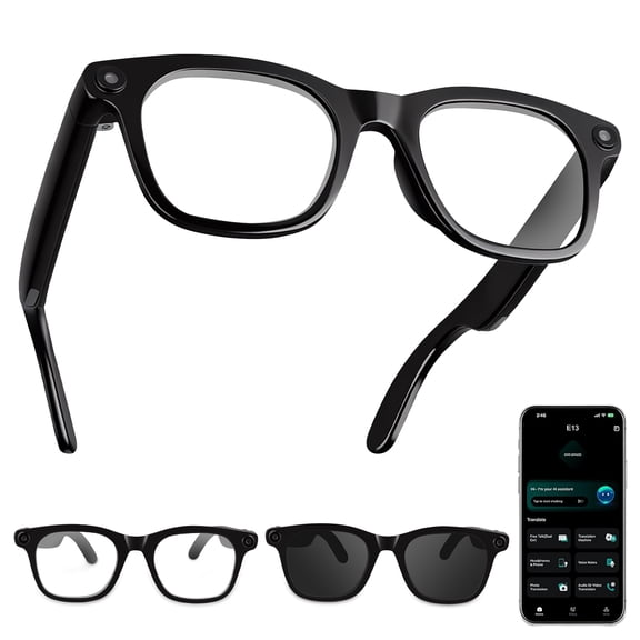 Smart Glasses with Bluetooth and Camera,AILKIN 24Hrs Playtime 1200P Video Recording Smart Bluetooth Sunglasses with 3 Replaceable Lenses Real Time Translation Built-in ChatGPT AI Smart Glasses