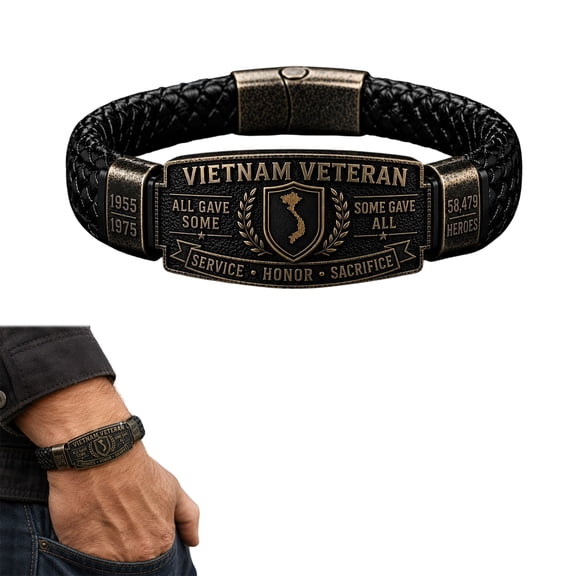 Vietnam Veteran Honor Bracelet, 1955-1975 Commemorative Braided Wristband, All Gave Some Some Gave All Metal Cuff Bangle, Black Woven Commemorative Military Bracelet Gift for Veterans