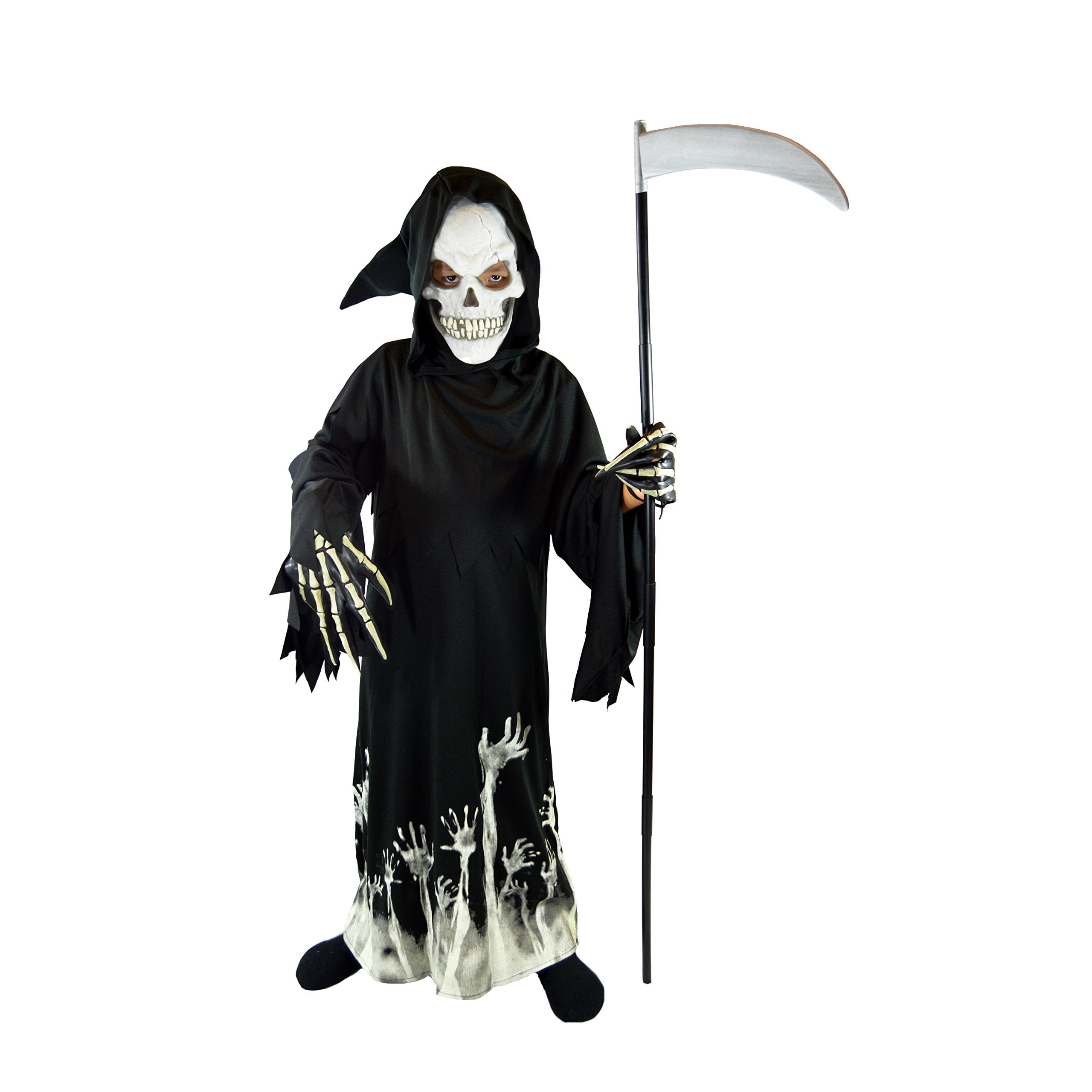 Spooktacular Creations Child Unisex Glowing Eyes Reaper Costume for Creepy Phantom Halloween Costume 