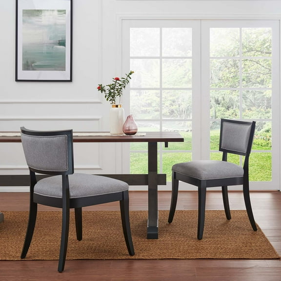 Modway Pristine Upholstered Fabric Dining Chairs - Set of 2 in Light Gray