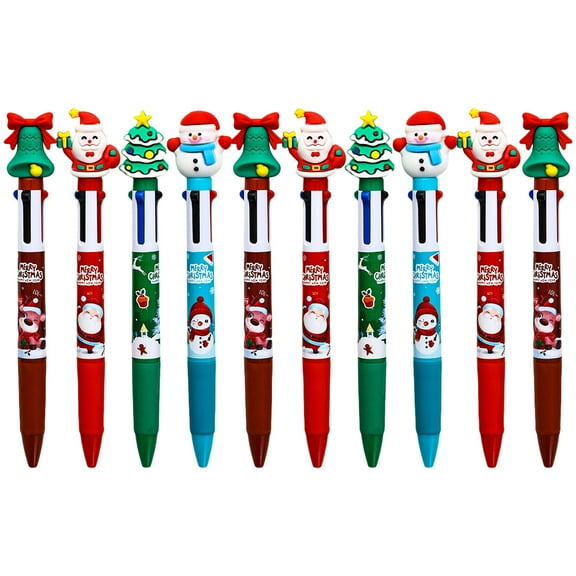 BELOWSYALER 10Pcs Christmas Multicolored Ballpoint Pen 4-Color-in-1 Ballpoint Pen Retractable Multicolor Pen for Student Noting