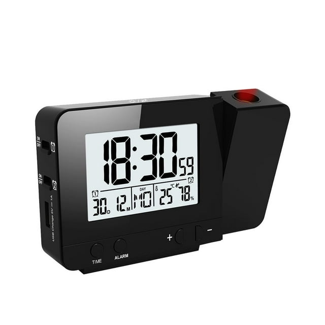 Projection Réveil LED Numérique Smart Calendrier Humidité Température Rétroéclairage à la Maison pour les Enfants Adultes Argent